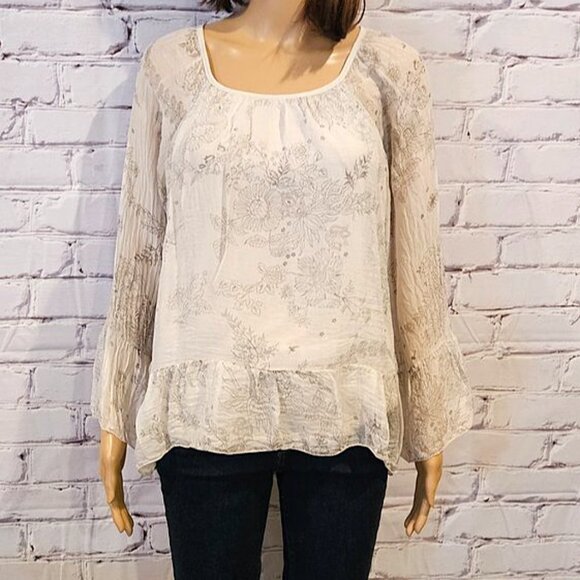 LUISA RICCI, 100% silk Boho long sleeve floral sheer blouse - Picture 5 of 11